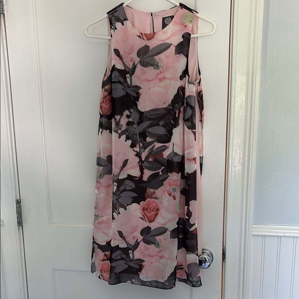 Fully Lined Vince Camuto Pink & Black Floral Midi Dress, could be worn maternity
